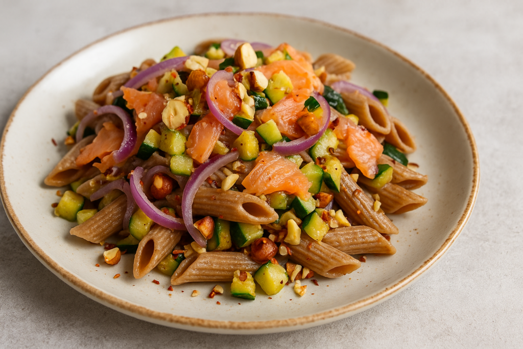 Pasta integrale zucchine salmone e nocciole - Dott.ssa Elisa Cardinali